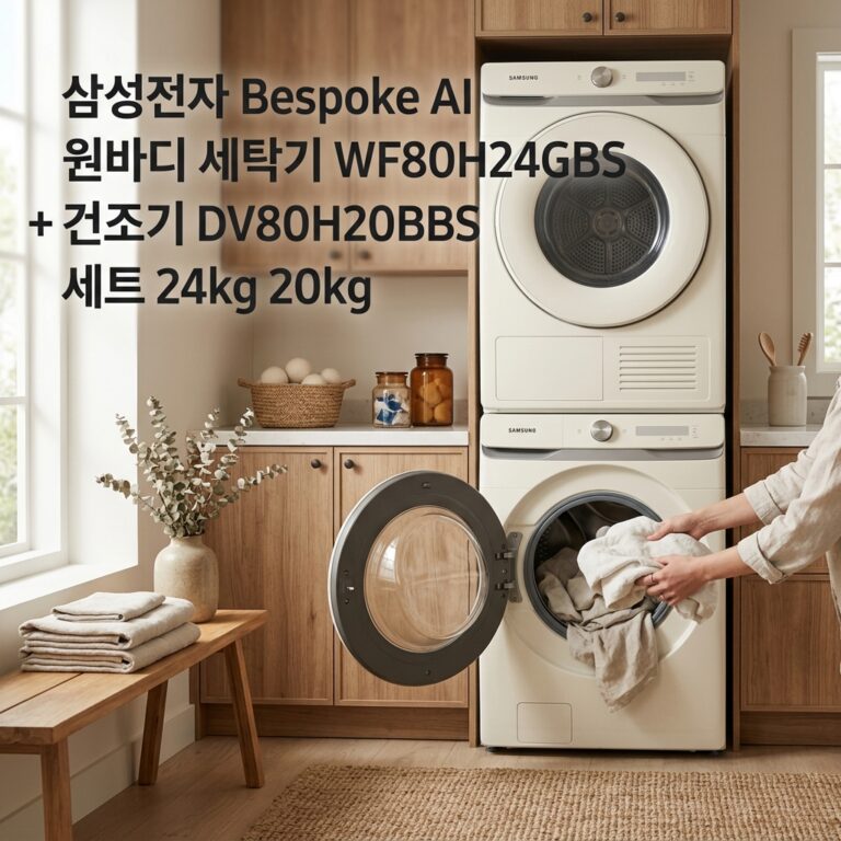 삼성전자 Bespoke AI 원바디 세탁기 WF80H24GBS + 건조기 DV80H20BBS 세트 24kg 20kg
