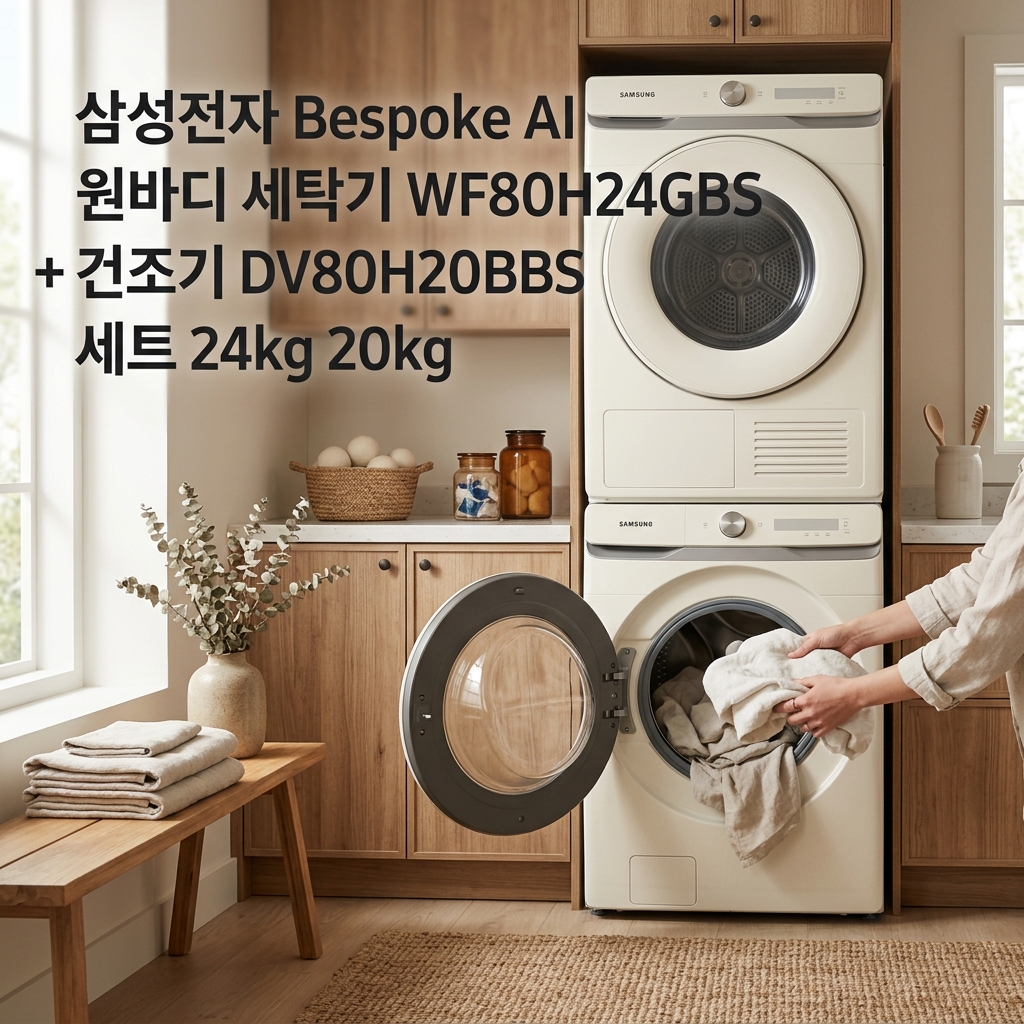 삼성전자 Bespoke AI 원바디 세탁기 WF80H24GBS + 건조기 DV80H20BBS 세트 24kg 20kg 제품 이미지