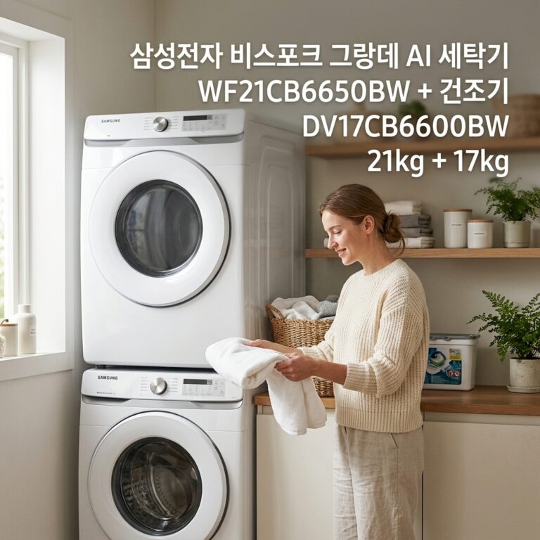 삼성전자 비스포크 그랑데 AI 세탁기 WF21CB6650BW + 건조기 DV17CB6600BW 21kg+17kg